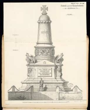 Gefallenendenkmal, Mühlhausen Monatskonkurrenz August 1878: Aufriss Vorderansicht; Maßstabsleiste
