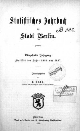 Stempel: Ministerium des Innern ; Notiz: Ministerium des Innern. B. 502