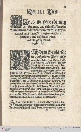Titul III Rubr. I Verordnung der Vormünder