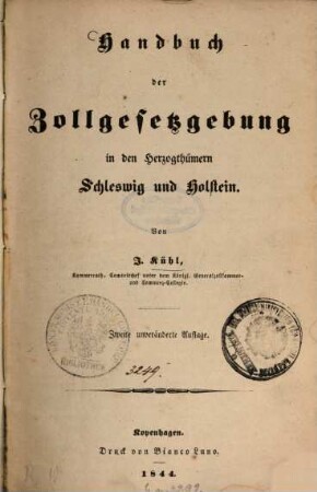 Handbuch der Zollgesetzgebung in den Herzogthümern Schleswig und Holstein