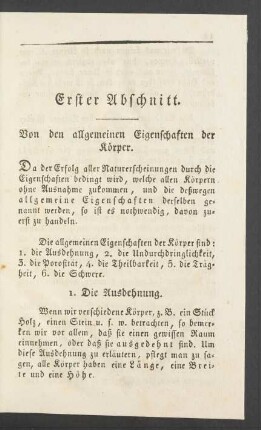 Erster Abschnitt. Von den allgemeinen Eigenschaften der Körper.