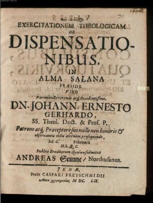 Exercitationem theol. de dispensationibus