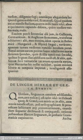 De Linguae Hebraeae Et Graecae Studio