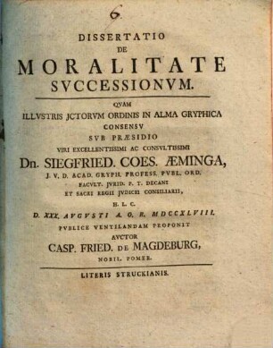 Diss. de moralitate successionum