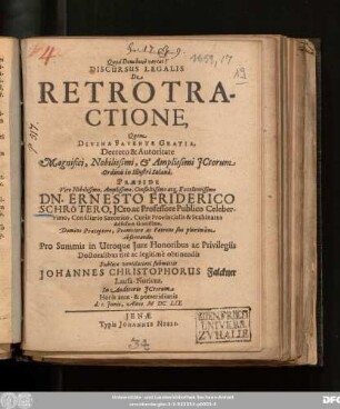 Discursus Legalis De Retrotractione