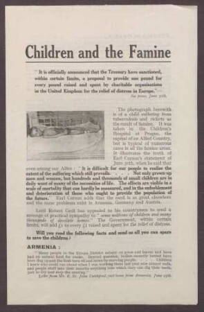 Flugblatt: "Children and the famine", herausgegeben vom "Save the children fund", zwei Exemplare