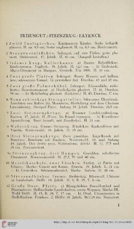 Irdengut, Steinzeug, Fayence (Nr. 1-21)