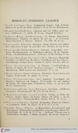 Irdengut, Steinzeug, Fayence (Nr. 1-21)
