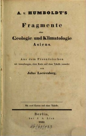 Fragmente einer Geologie und Klimatologie Asiens