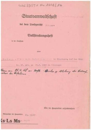Vollstreckungsheft Albert Bader