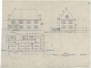 Döllgast, Hans; München, Ferdinand Maria Str.; Wohnhaus Martin Rid - Südseite; Westseite (Ansichten; Grundriss)