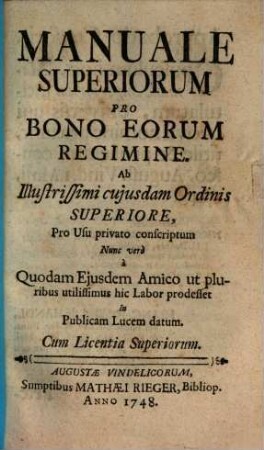 Manuale superiorum pro bono eorum regimine