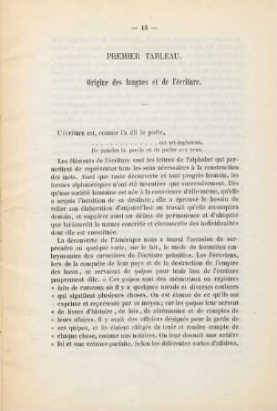 Premier tableau. Origine de langes et de l'écriture