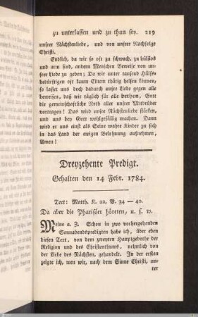 XIII. Predigt: Bewegungsgründe zur Liebe des Nächsten.