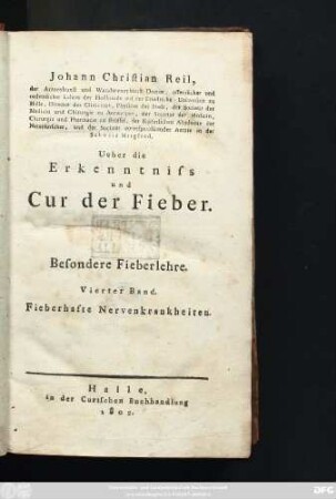 Vierter Band: Fieberhafte Nervenkrankheiten