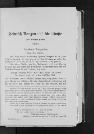Heinrich Rantzau und die Künste.