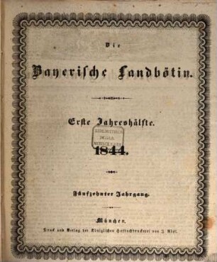 Bayerische Landbötin. 1844, 1 = Jg. 15