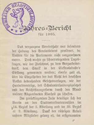 Jahres-Bericht für 1905