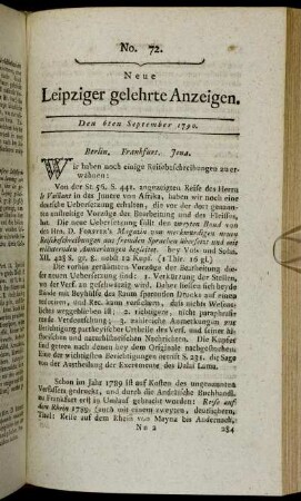 No. 72. Den 6ten September 1790.