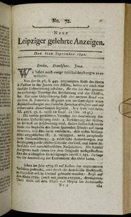 No. 72. Den 6ten September 1790.