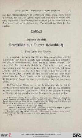 Zweites Kapitel. Bruchstücke aus Dürers Gedenkbuch