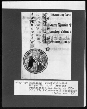 Breviar — Kalenderseite September mit Monatsbild, Folio 13verso