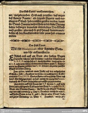 Das Erste Capitel. Wie ein Horizontale oder ligende Sonnen-Uhr auffzureissen sey.