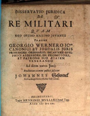 Dissertatio Iuridica De Re Militari