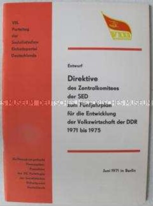 Dokumentation zum VIII. Parteitag der SED mit dem Entwurf der Direktive zum Fünfjahrplan