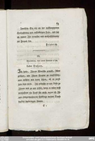 IX. Rheinsberg, den 10ten Februar 1738.