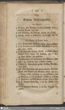 VIII. Schöne Wissenschaften