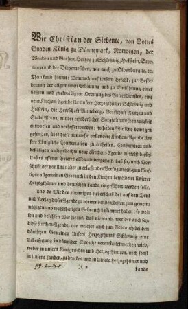 Wir Christian der Siebente, von Gottes Gnaden König zu Dännemark,...