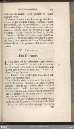 V. Section. Du Discours