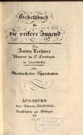 Gebethbuch für die reifere Jugend