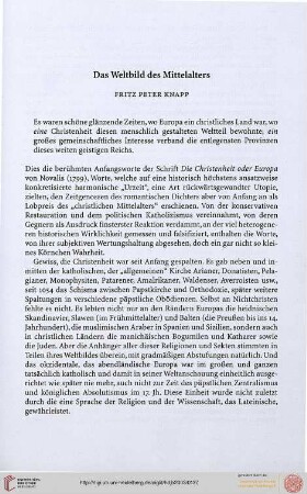 Fritz P. Knapp: das Weltbild des Mittelalters