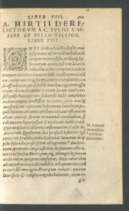 A. Hirtii De Relictorum A C. Iulio Caesare De Bello Gallico, Liber VIII.