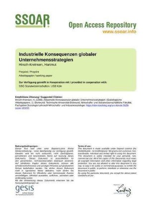 Industrielle Konsequenzen globaler Unternehmensstrategien
