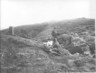 Akureyri (Island). Vier Passagiere des Hochseepassagierdampfers "Victoria Luise" auf einem Hügel über dem Glera-Fall. Blick nach Nordwest über die Hochfläche