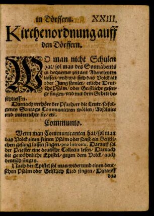 Kirchenordnung auff den Dörffern.