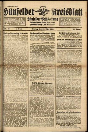 Erste Ausgabe vom Freitag, den 21. März 1941.