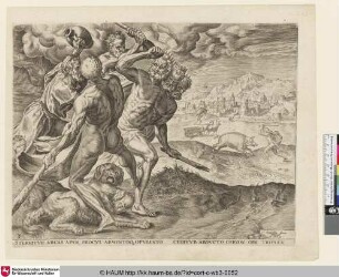 [Herakles erschlägt Geryon und Herakles fängt den Calydonischen Eber; Hercules slays Geryon and Hercules captures the Caledonian boar; Hercule et Geryon]