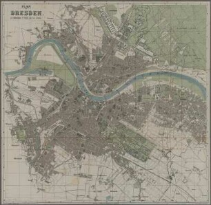 Stadtplan von Dresden, 1:12 500, mehrfarb., um 1905 : Plan von Dresden. - 1:12 500. - Dresden : Müller , [um 1905]. - 1 Kt. : mehrfarb. ; 68 x 64 cm, gefaltet