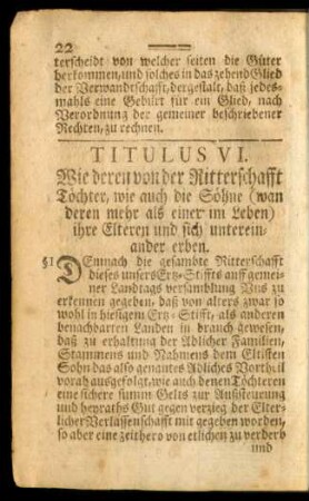 Titulus VI. Wie deren von der Ritterschafft Töchter,... ihre Elteren und sich untereinander erben.