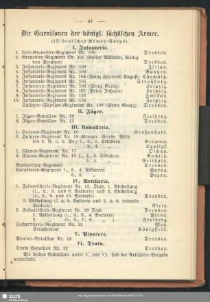 Die Garnisonen der königl. sächsischen Armee : (12. deutsches Armee-Corps)