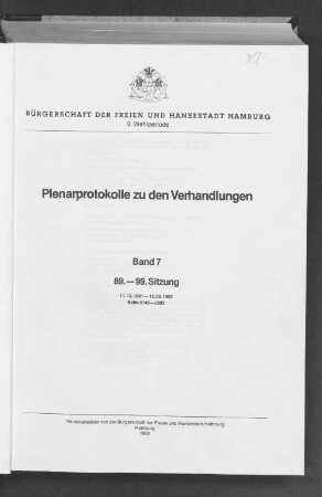Wahlper. 9.1978/82, Bd. 7: Plenarprotokoll // Bürgerschaft der Freien und Hansestadt Hamburg