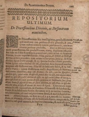 Repositorium Ultimum. De Processionibus Divinis, ac Personarum nominibus.