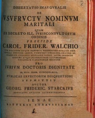 Diss. inaug. de usu fructu nominum maritali