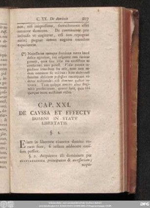 Cap. XXI. De Caussa Et Effectu Domini In Statu Libertatis.