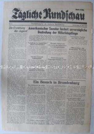 Sowjetische Tageszeitung für die deutsche Bevölkerung "Tägliche Rundschau" zur Forderung der USA nach Bestrafung der Kriegsverbrecher