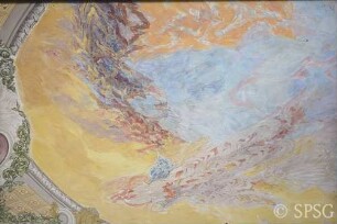 Berlin, Schloss Charlottenburg, Neuer Flügel, Speisesaal (Weißer Saal), R. 362, Deckenmalerei von Hann Trier, Detail.